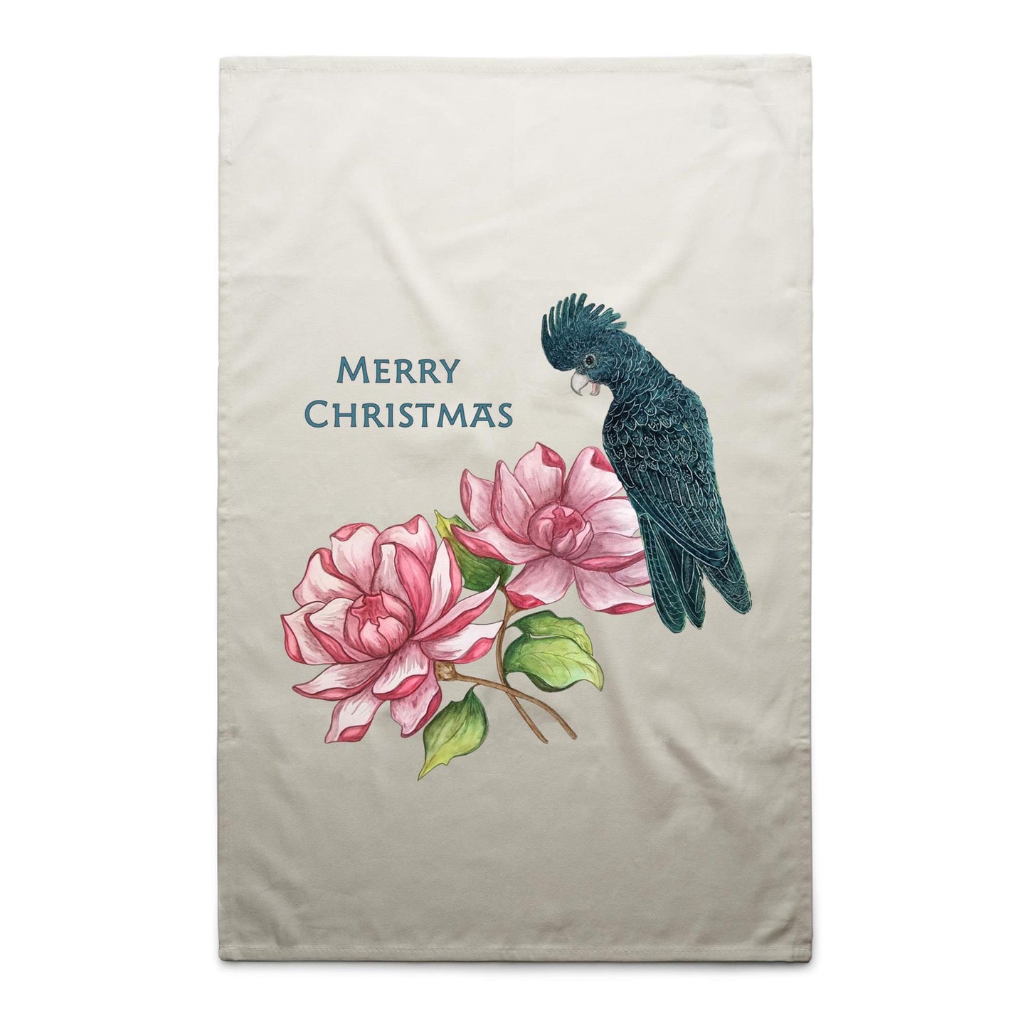 Christmas Cockatoo Floral Tea Towel