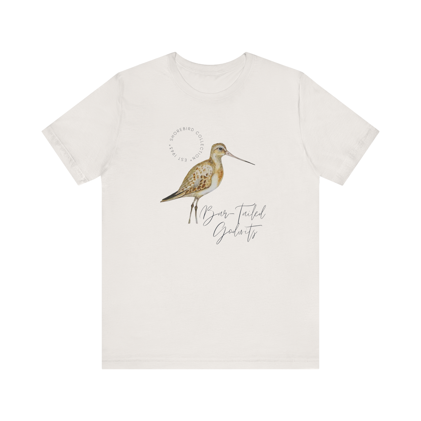 Vintage Shorebird Bar Tailed Godwit Print T-Shirt: Eco-Friendly Bird Lover Apparel