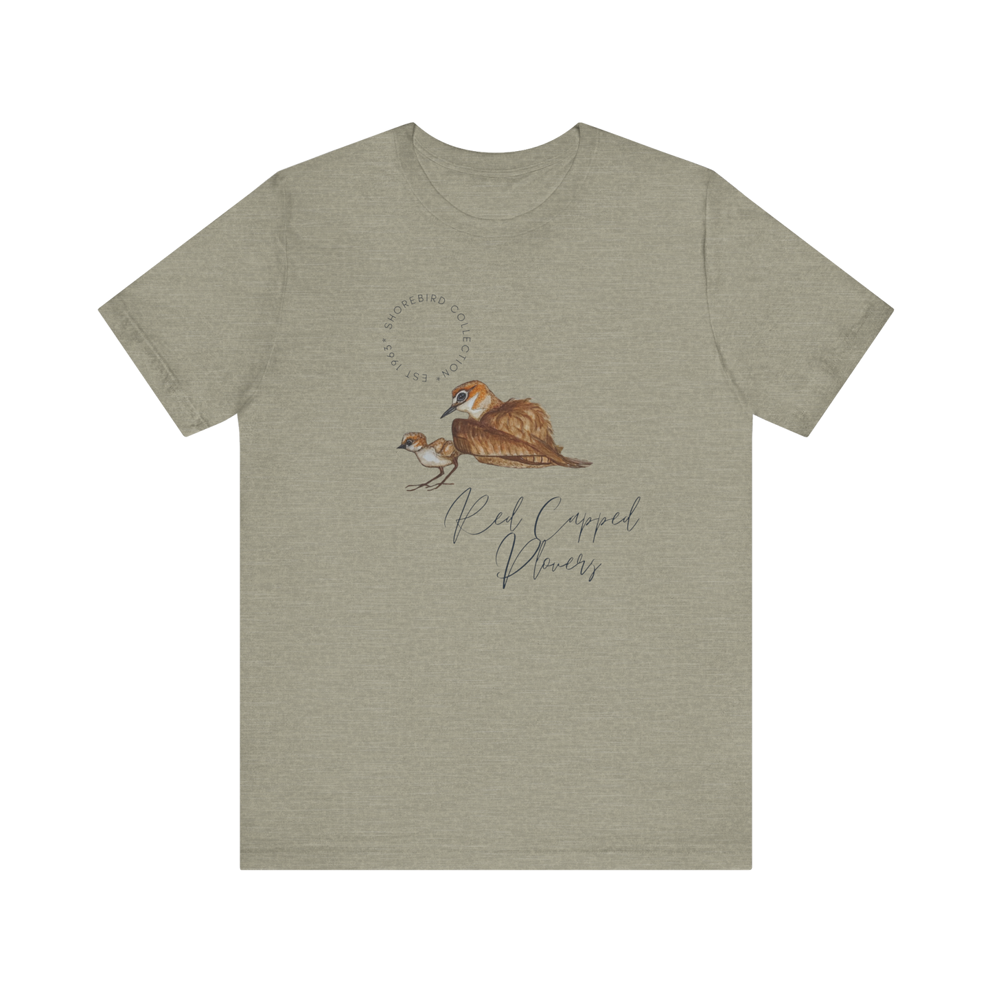 Vintage Shorebird Red Capped Plovers Print T-Shirt: Eco-Friendly Bird Lover Apparel