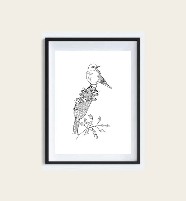 Banksia Bird Podium Line Art Print - Frame not included