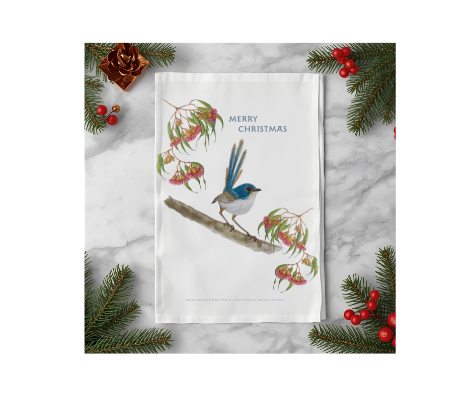 Set of two - Blue Wren Christmas Tea Towel