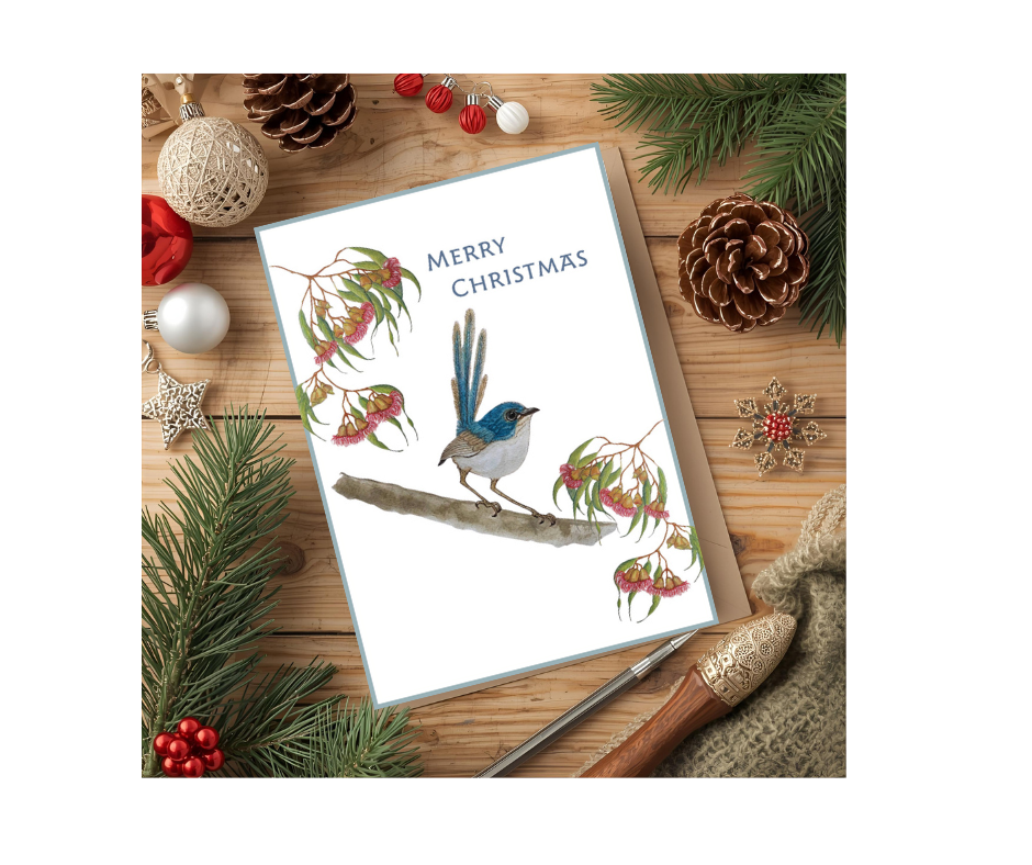 Set of 2 Blue Wren Christmas Cards