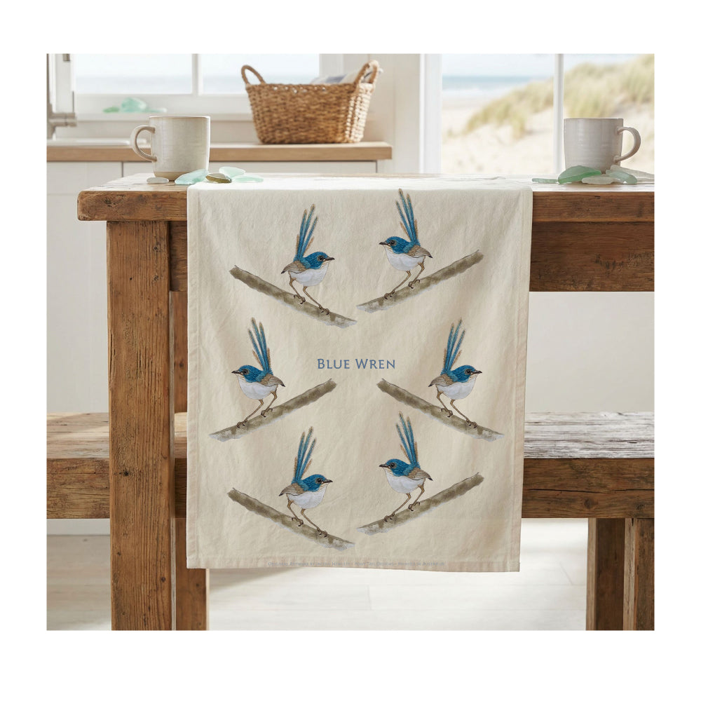 Blue Wren and Gum Tree Tea Towel
