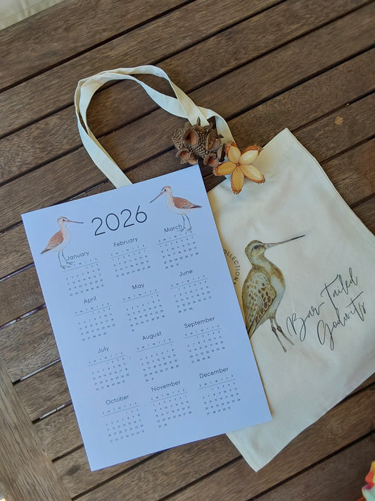Vintage Bar-Tailed Godwit Tote Bag plus FREE 2026 Wall Calendar A3