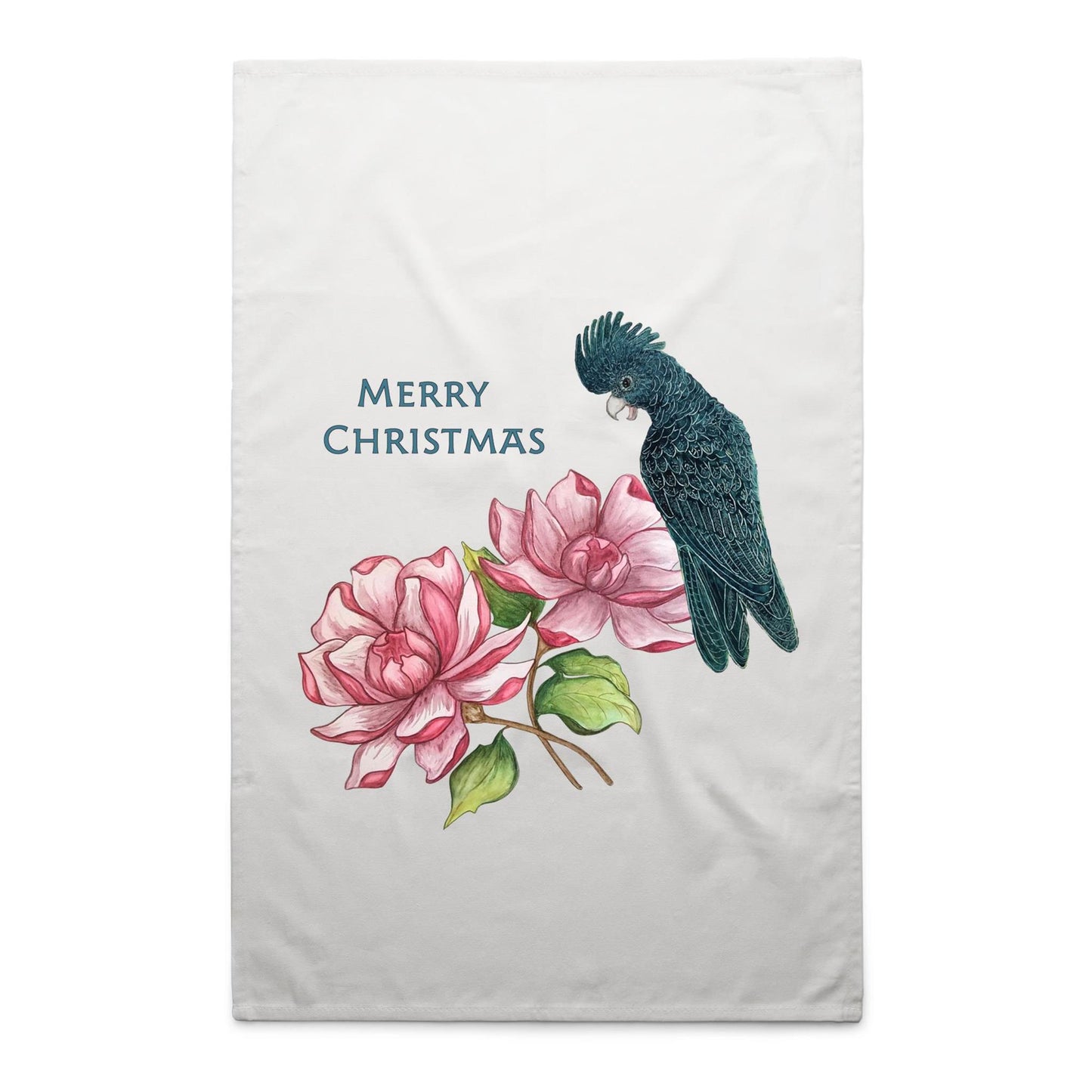 Christmas Cockatoo Floral Tea Towel