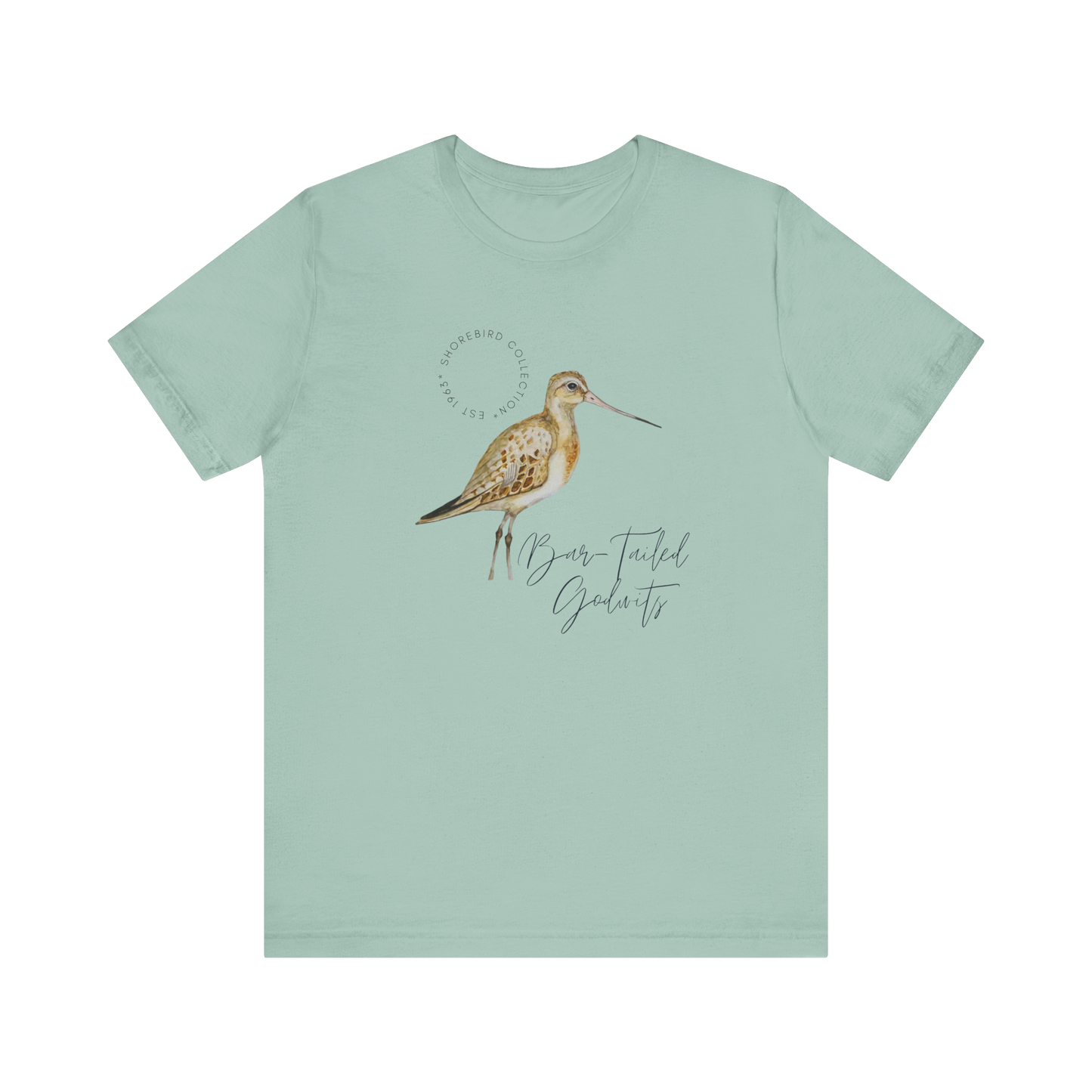 Vintage Shorebird Bar Tailed Godwit Print T-Shirt: Eco-Friendly Bird Lover Apparel
