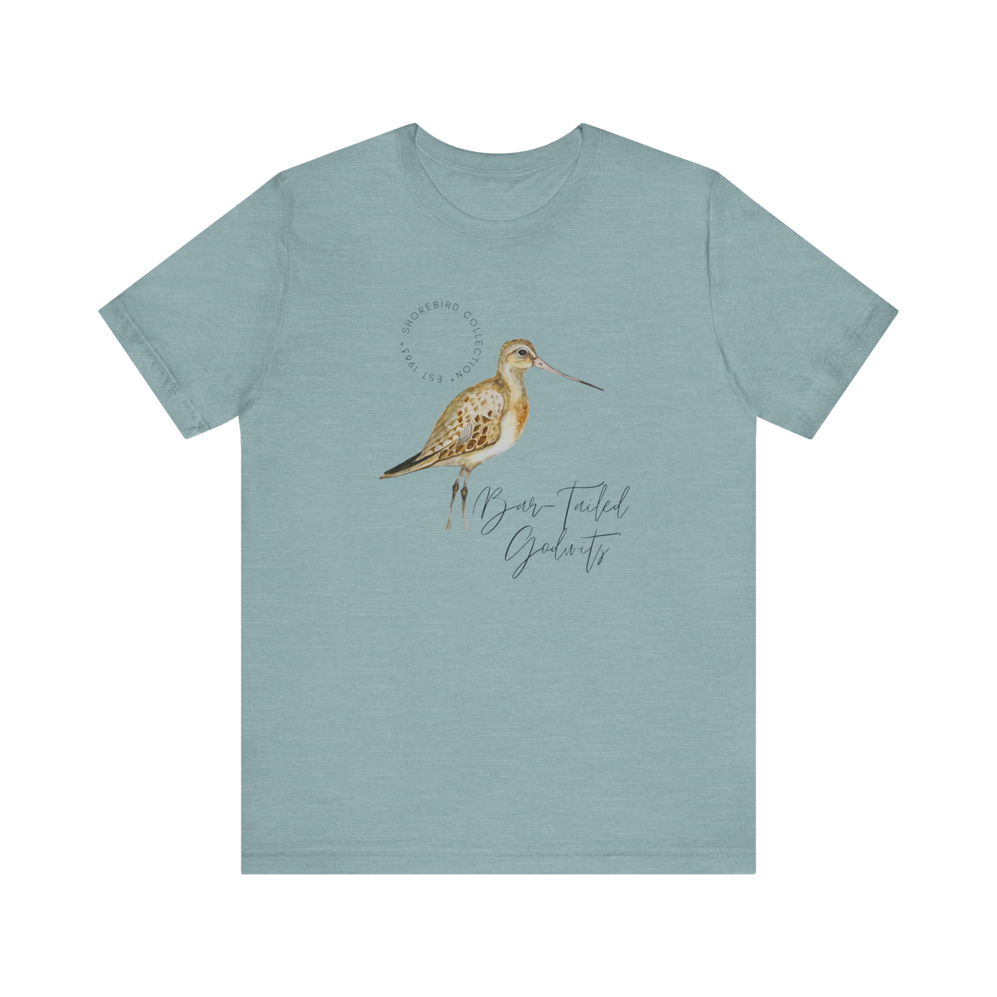 Vintage Shorebird Bar Tailed Godwit Print T-Shirt: Eco-Friendly Bird Lover Apparel