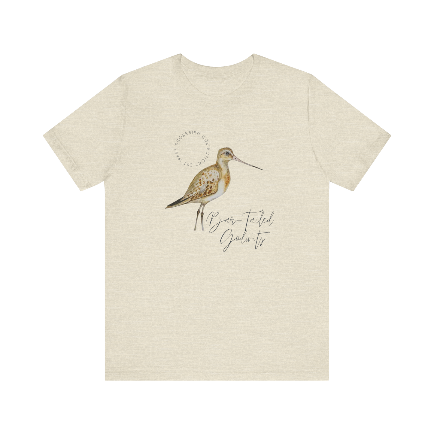 Vintage Shorebird Bar Tailed Godwit Print T-Shirt: Eco-Friendly Bird Lover Apparel