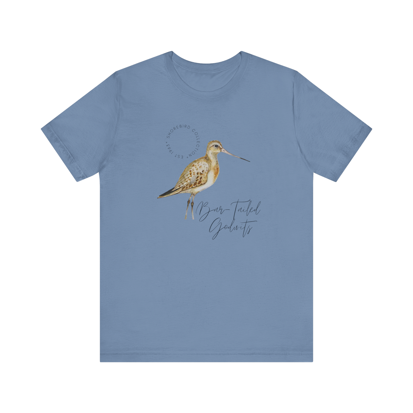 Vintage Shorebird Bar Tailed Godwit Print T-Shirt: Eco-Friendly Bird Lover Apparel