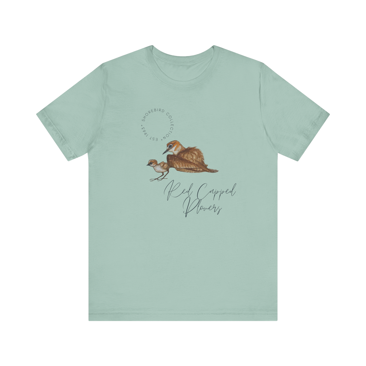 Vintage Shorebird Red Capped Plovers Print T-Shirt: Eco-Friendly Bird Lover Apparel