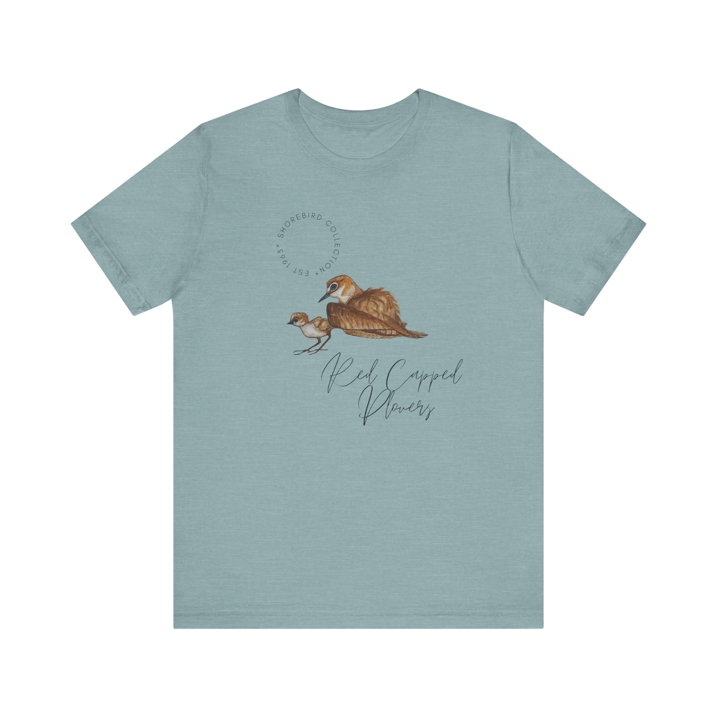 Vintage Shorebird Red Capped Plovers Print T-Shirt: Eco-Friendly Bird Lover Apparel