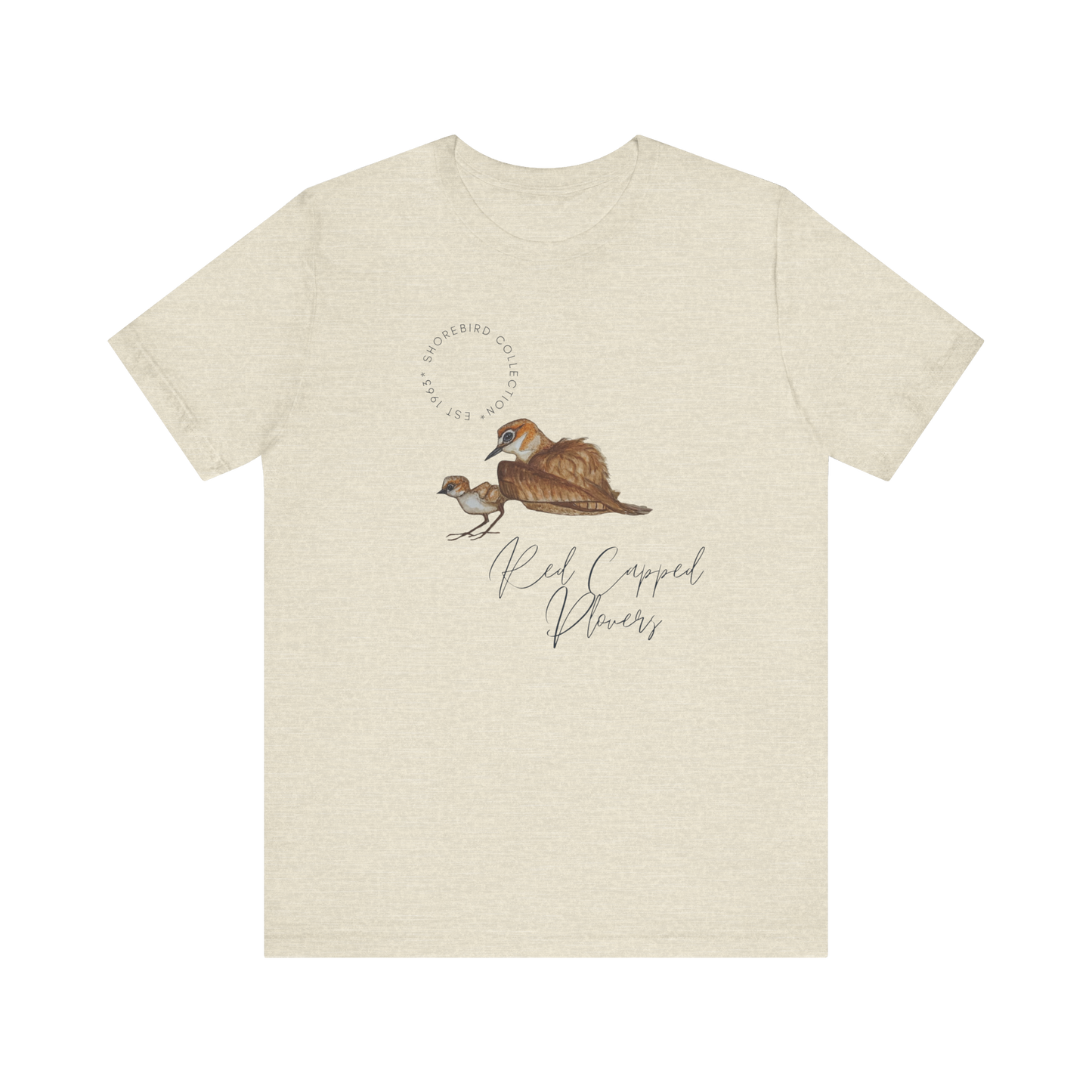 Vintage Shorebird Red Capped Plovers Print T-Shirt: Eco-Friendly Bird Lover Apparel