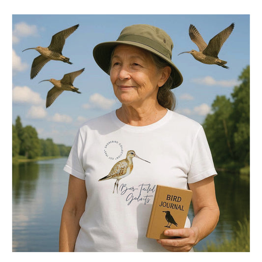 Vintage Shorebird Bar Tailed Godwit Print T-Shirt: Eco-Friendly Bird Lover Apparel