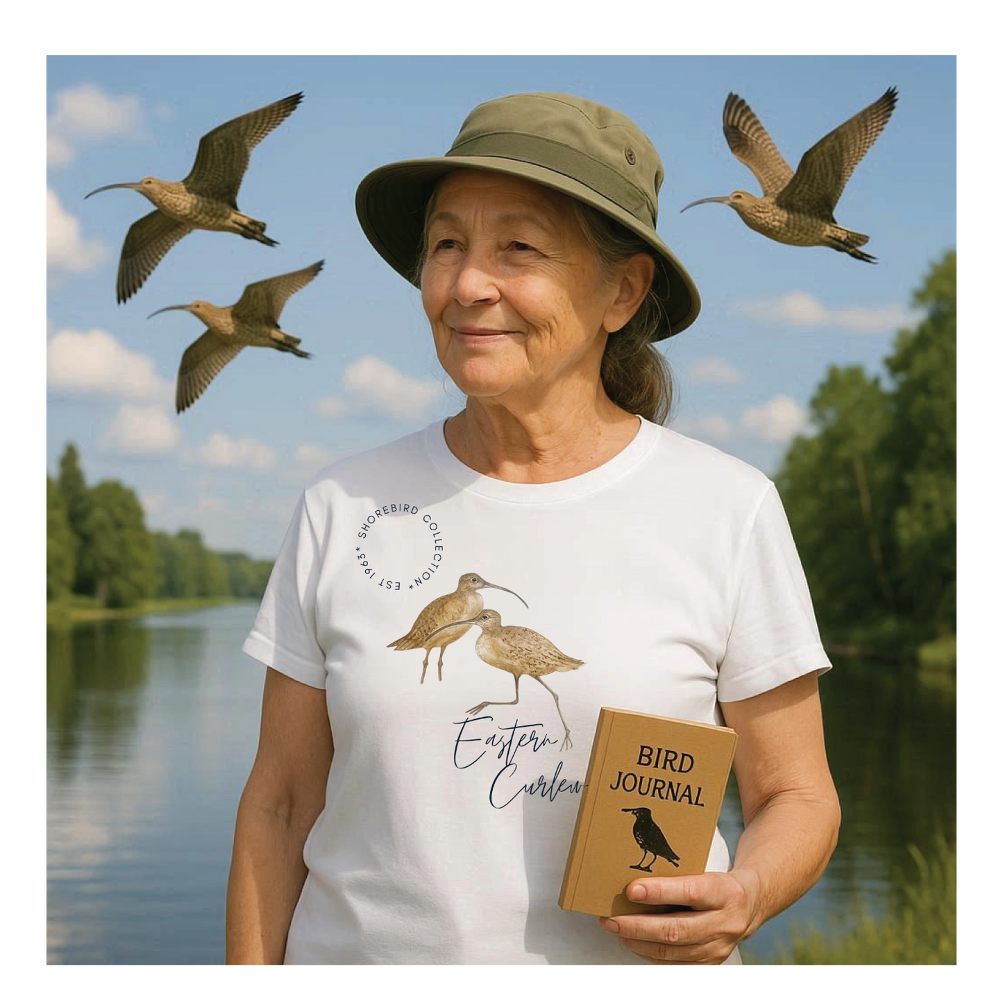 Vintage Shorebird Eastern Curlew Print T-Shirt: Eco-Friendly Bird Lover Apparel