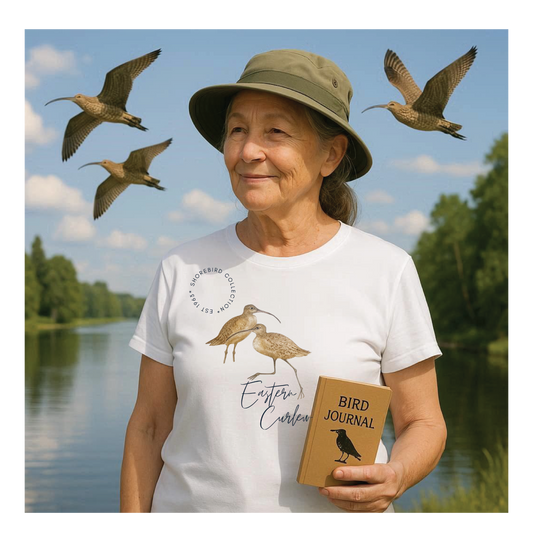 Vintage Shorebird Eastern Curlew Print T-Shirt: Eco-Friendly Bird Lover Apparel