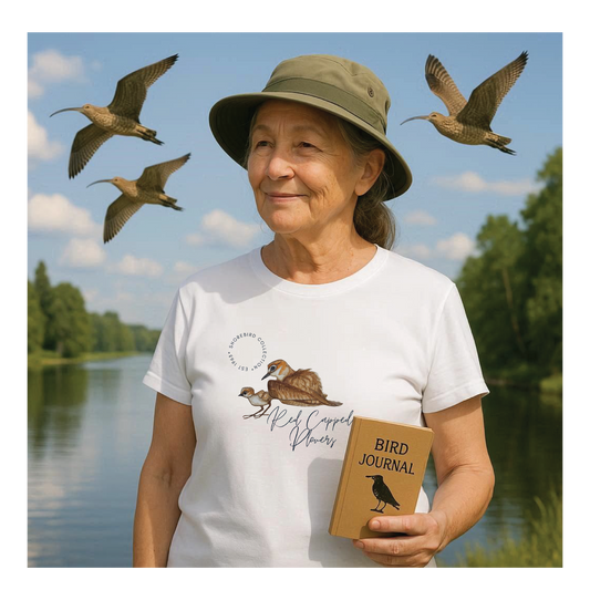 Vintage Shorebird Red Capped Plovers Print T-Shirt: Eco-Friendly Bird Lover Apparel