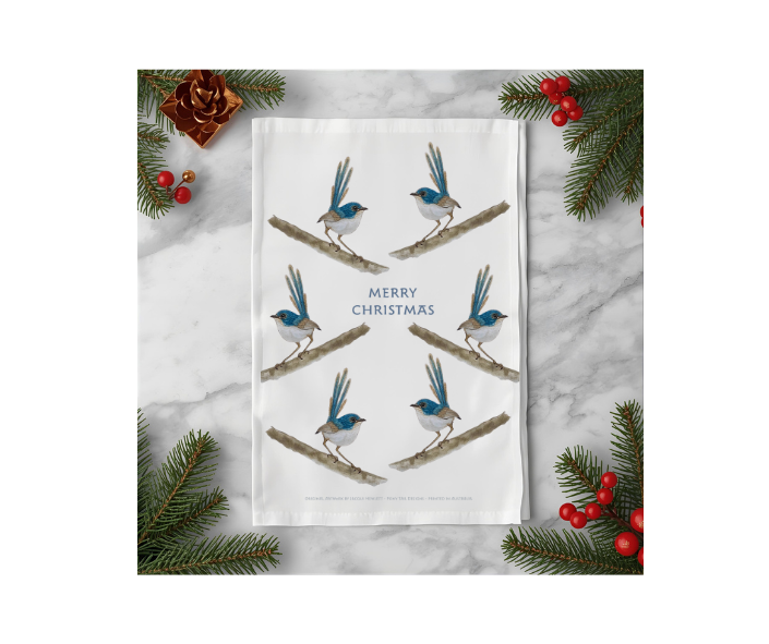 Blue Wren and Gum Christmas Card