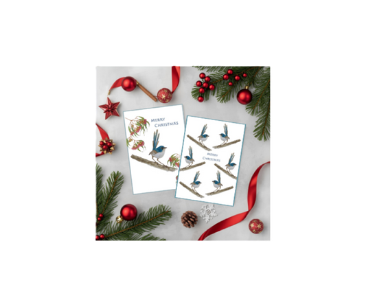 Set of 2 Blue Wren Christmas Cards