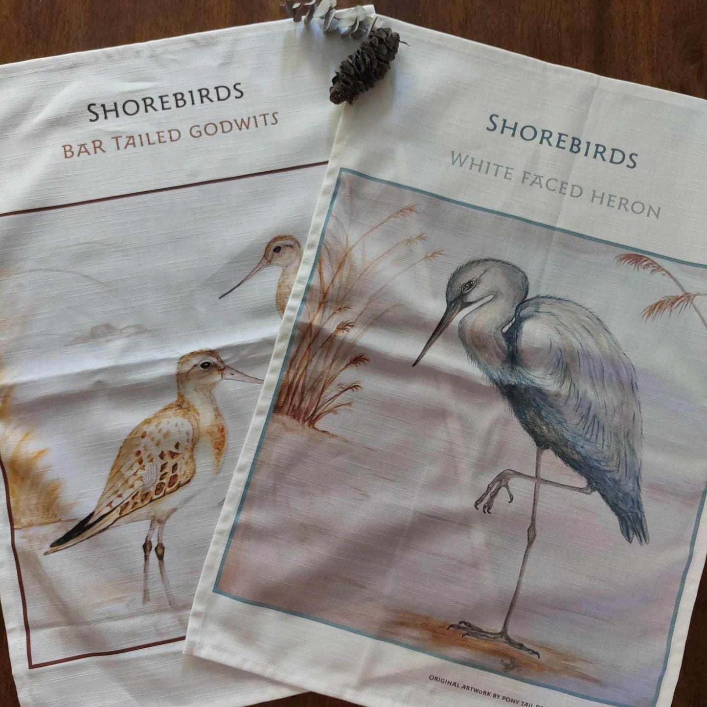 Shorebird Tea Towel - White Faced Heron - Australian made and exclusively designed   -  ONLY 1 LEFT!