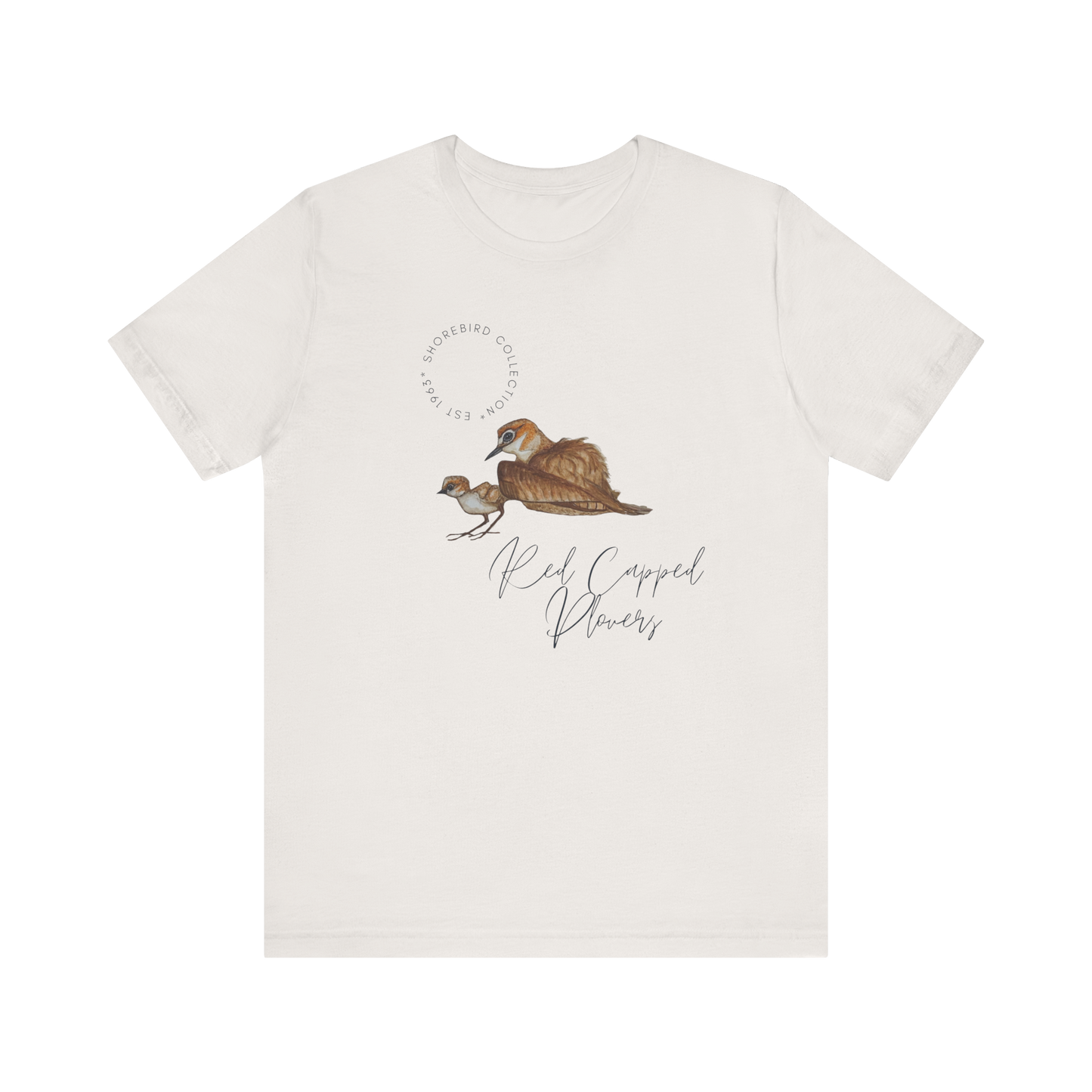 Vintage Shorebird Red Capped Plovers Print T-Shirt: Eco-Friendly Bird Lover Apparel