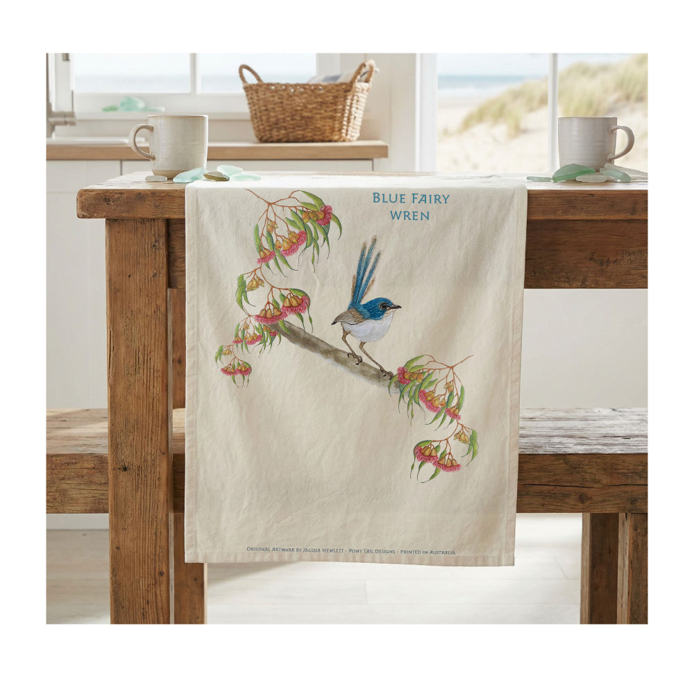 Blue Fairy Wren Tea Towel