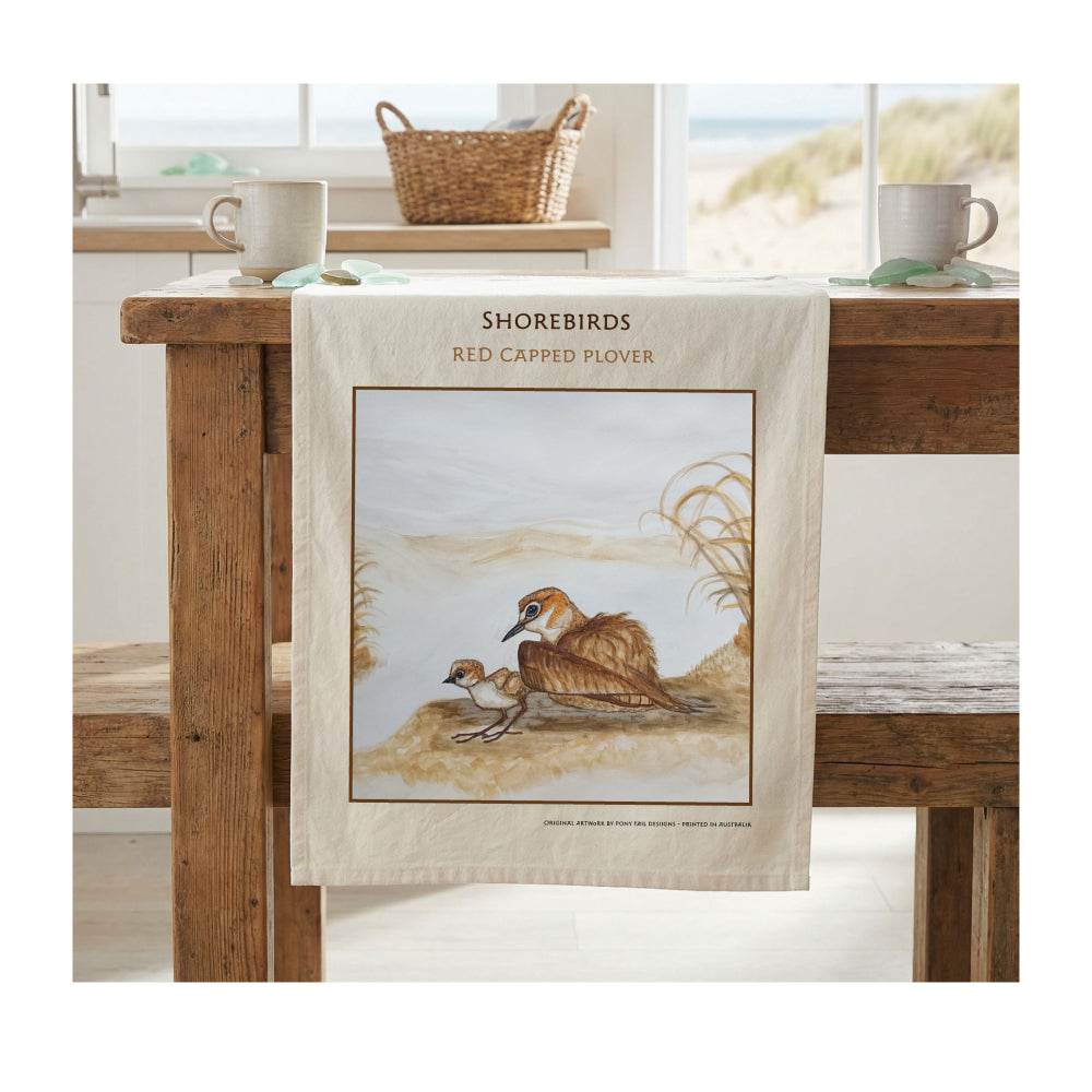 Shorebirds -Red Capped Plovers Tea Towel